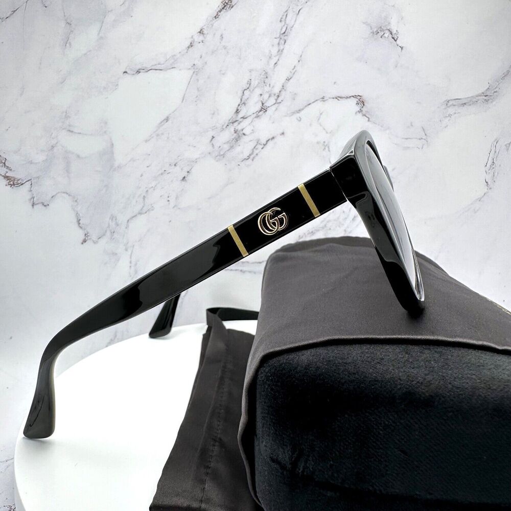 New Gucci Sunglasses Black Acetate Round Gold Metal GG Logo Italy Authentic - Picture 13 of 16